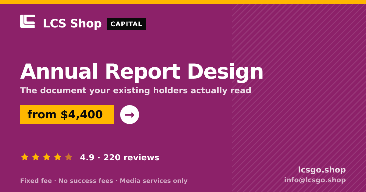 Annual Report Design — from $4,400, rated 4.9/5 across 220 reviews. LCS Shop.