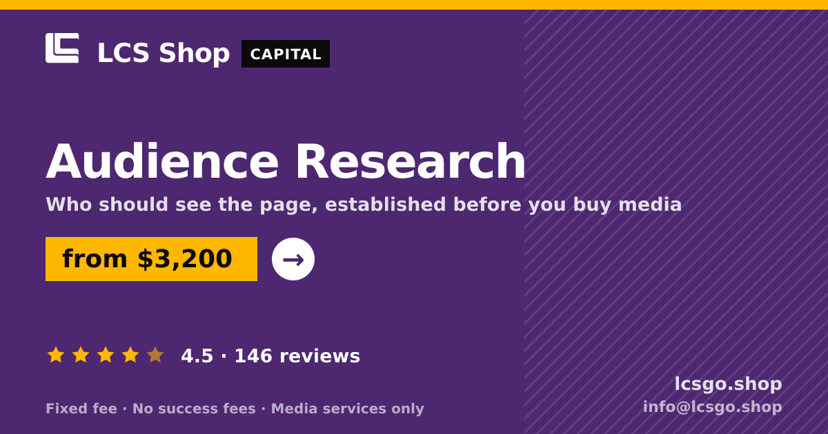Audience Research — from $3,200, rated 4.5/5 across 146 reviews. LCS Shop.