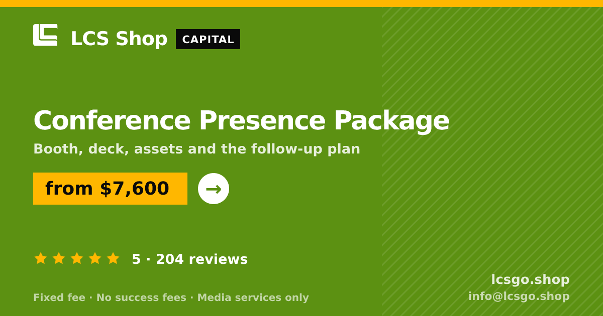 Conference Presence Package — from $7,600, rated 5/5 across 204 reviews. LCS Shop.