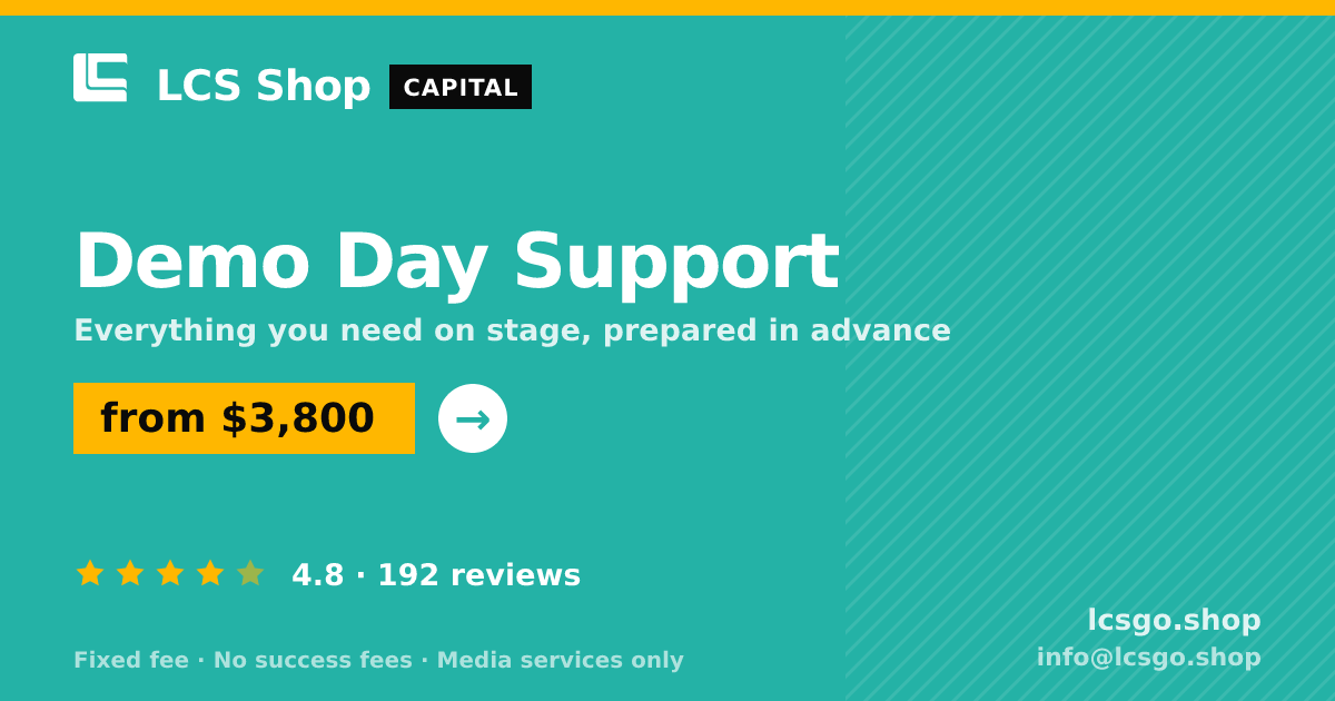 Demo Day Support — from $3,800, rated 4.8/5 across 192 reviews. LCS Shop.