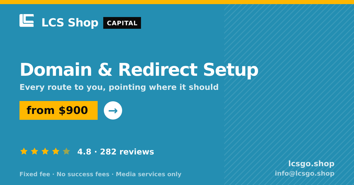 Domain & Redirect Setup — from $900, rated 4.8/5 across 282 reviews. LCS Shop.
