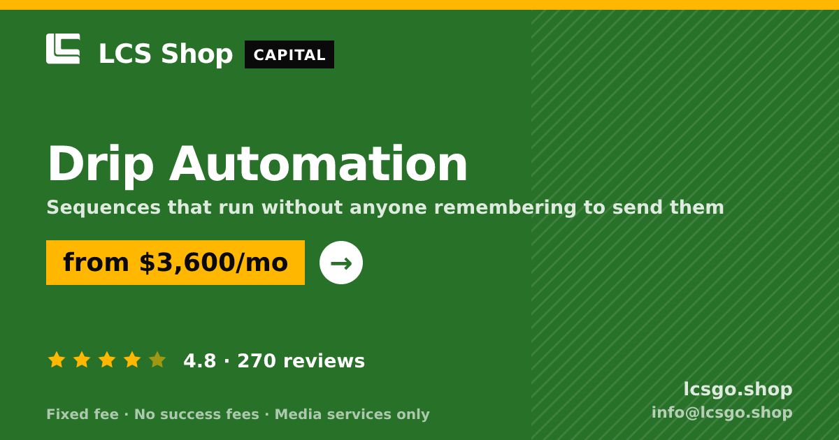 Drip Automation — from $3,600/mo, rated 4.8/5 across 270 reviews. LCS Shop.