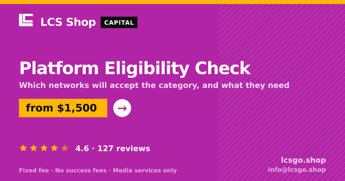 Platform Eligibility Check — from $1,500, rated 4.6/5 across 127 reviews. LCS Shop.