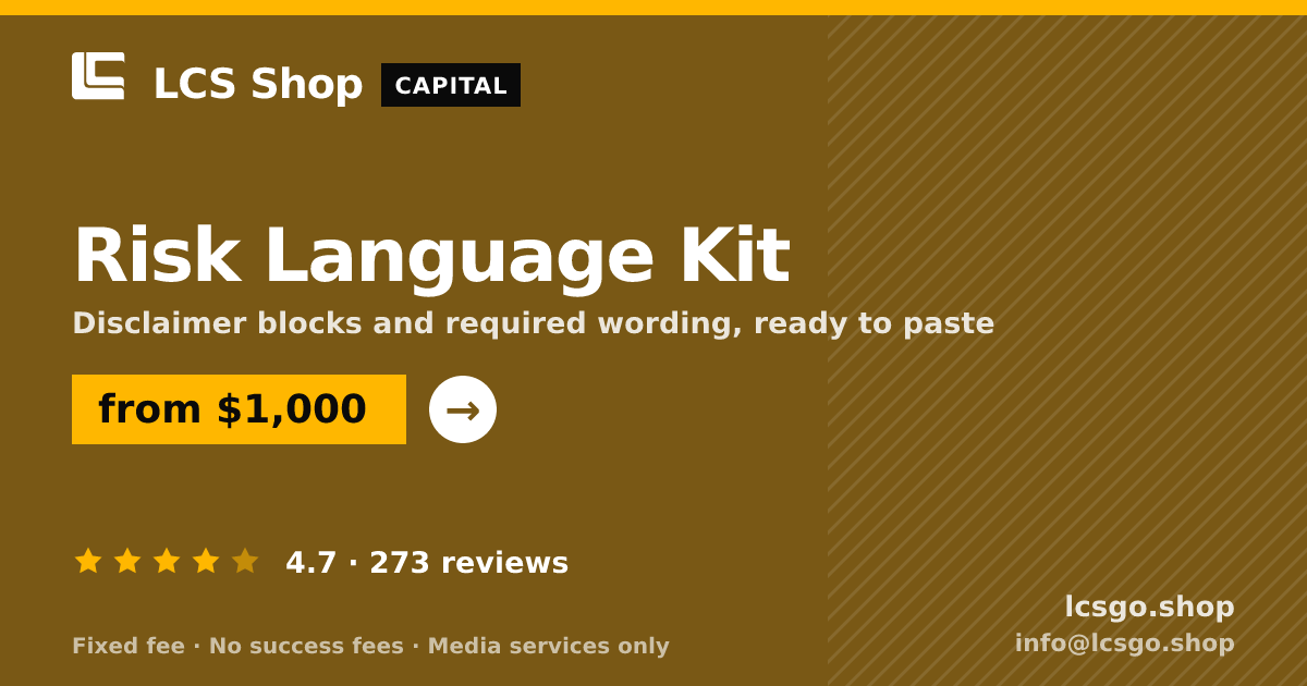 Risk Language Kit — from $1,000, rated 4.7/5 across 273 reviews. LCS Shop.
