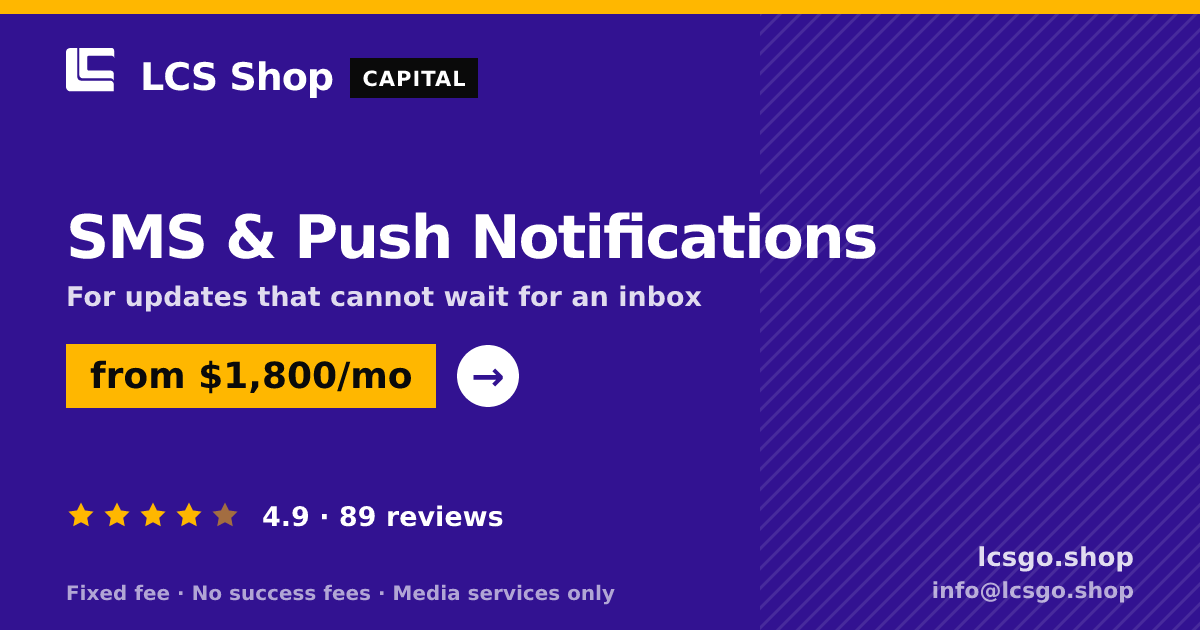 SMS & Push Notifications — from $1,800/mo, rated 4.9/5 across 89 reviews. LCS Shop.