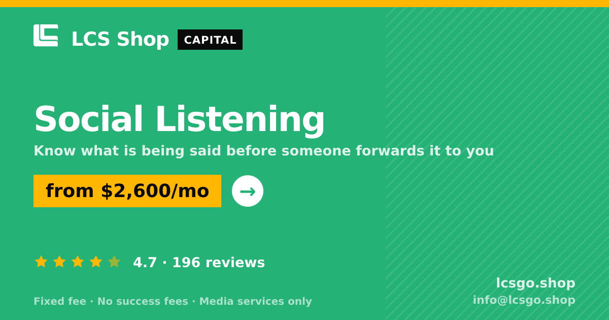 Social Listening — from $2,600/mo, rated 4.7/5 across 196 reviews. LCS Shop.