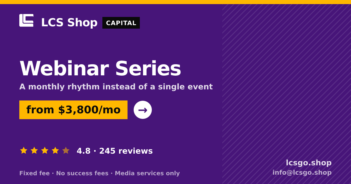 Webinar Series — from $3,800/mo, rated 4.8/5 across 245 reviews. LCS Shop.